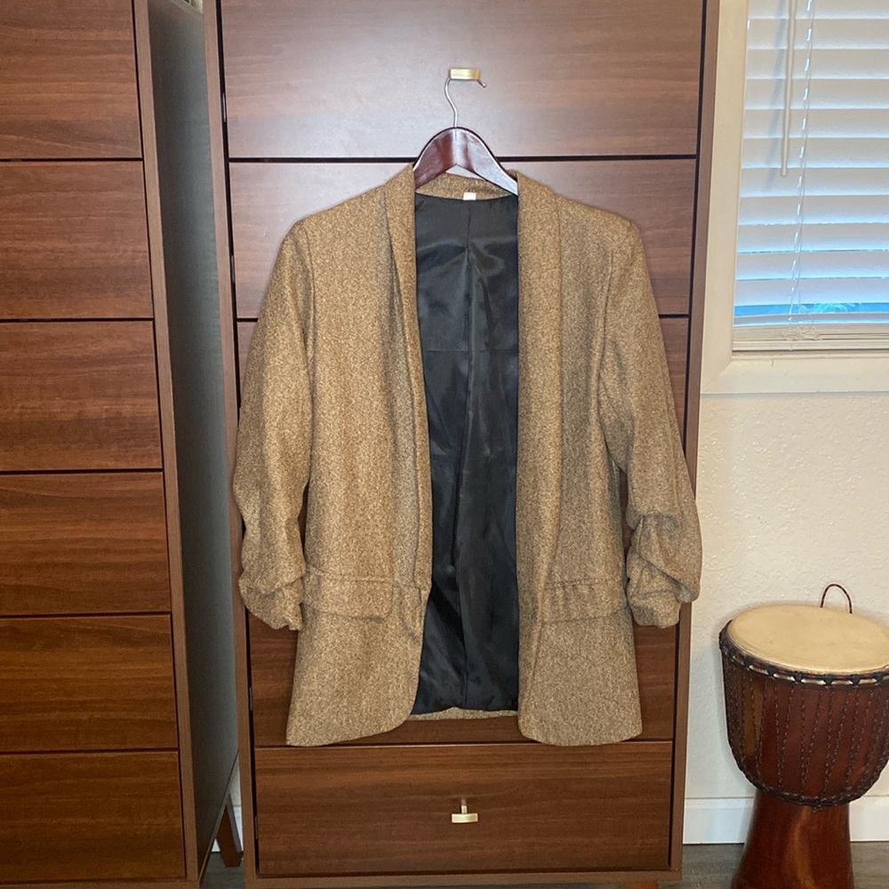 Shein Tweed Long Blazer with 3/4 Sleeves